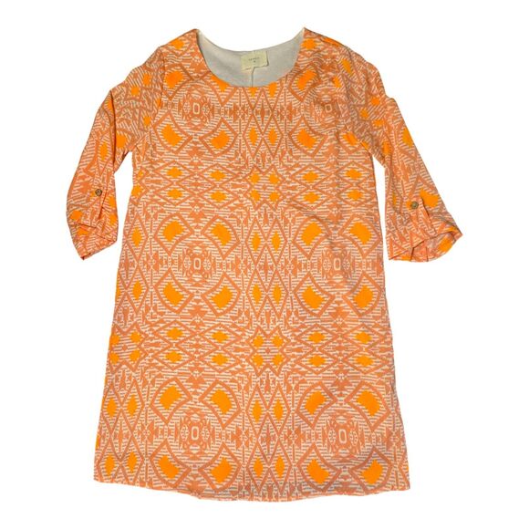 Anthropologie Everly Orange White Shift Dress Womens Medium Geometric Lined USA - Picture 10 of 11